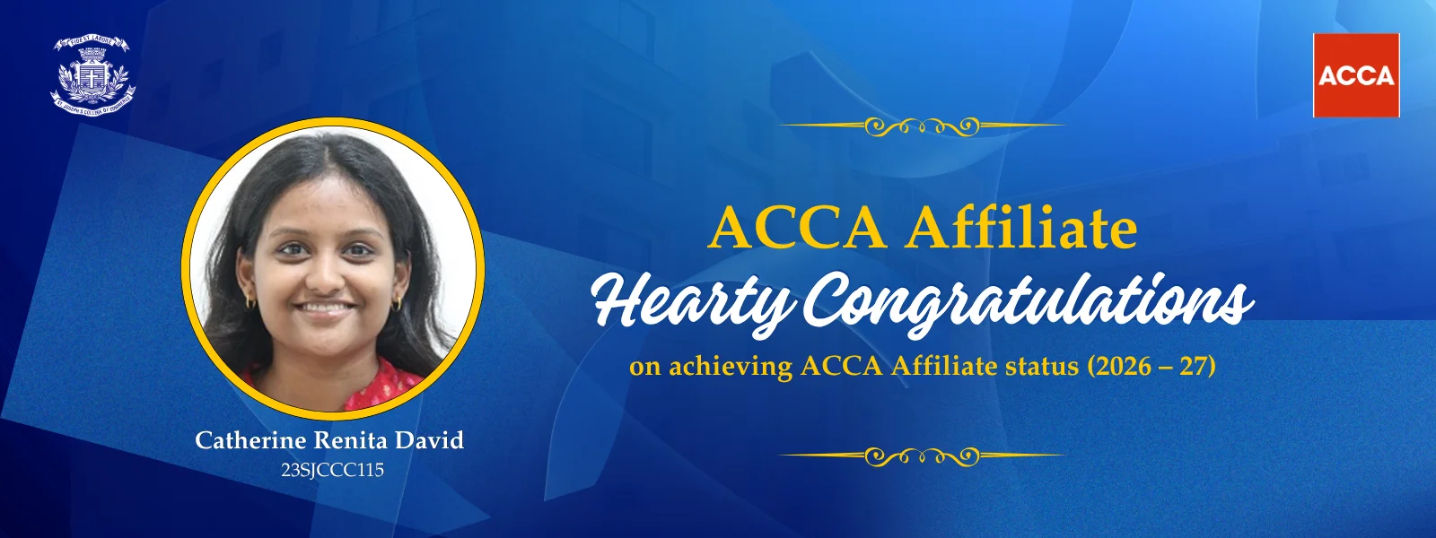 ACCA Affiliate 2026–27: Catherine Renita David (23SJCCC115)