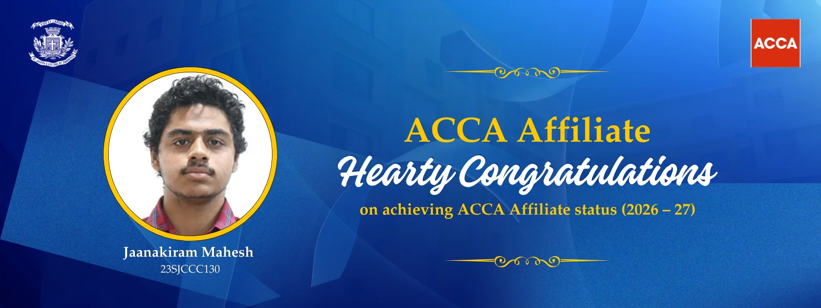 ACCA Affiliate 2026–27: Jaanakiram Mahesh (23SJCCC130)