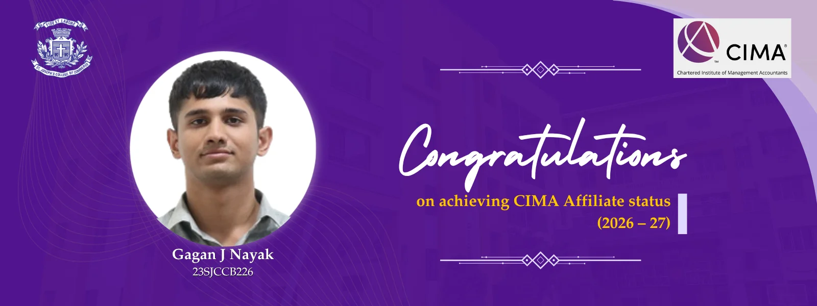 CIMA Affiliate 2026–27: Gagan J Nayak (23SJCCB226)